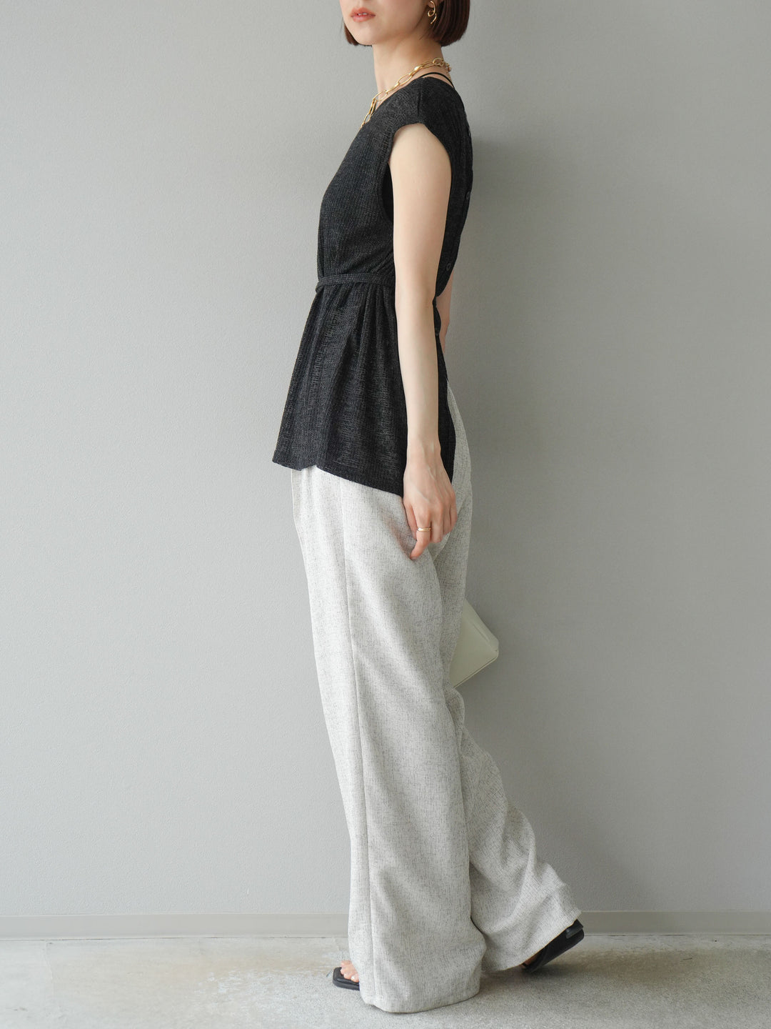 [予約]ミックスツイードタックパンツ/アイボリー