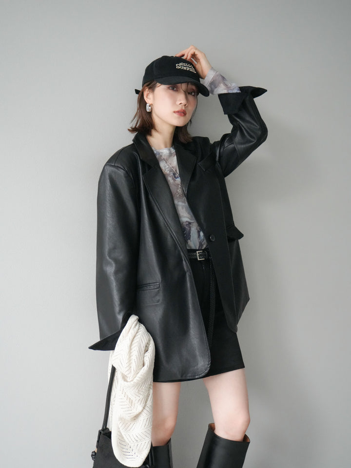 [予約]フェイクレザーテーラードジャケット/ブラック