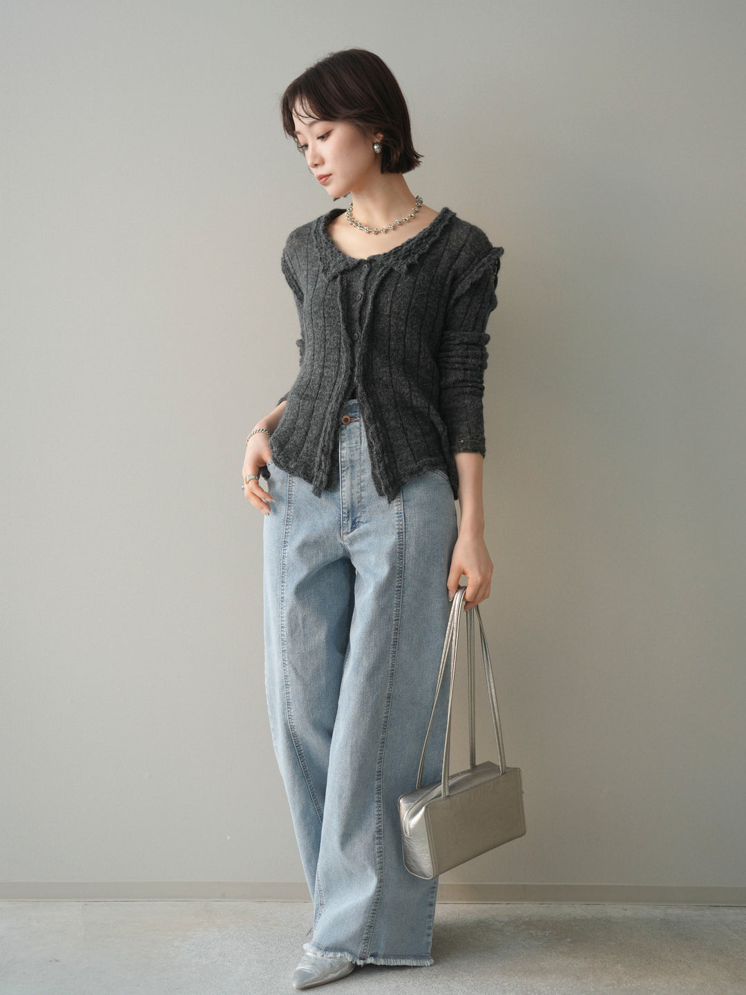 [SET]センターステッチストレッチカットオフデニムパンツ+センターステッチストレッチカットオフデニムパンツ(2set)