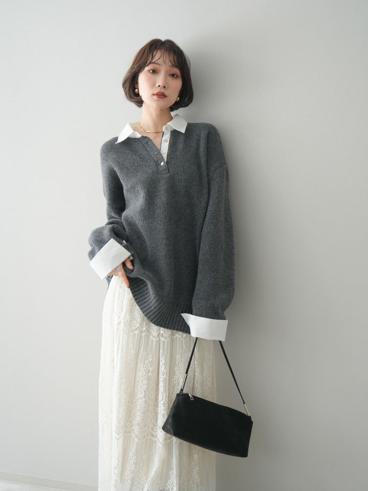 [予約]シャツドッキングオーバーニットプルオーバー/charcoaloff