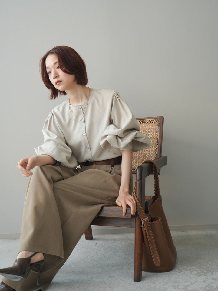 [予約]2WAYピーチスキンボリュームスリーブブラウス/greige