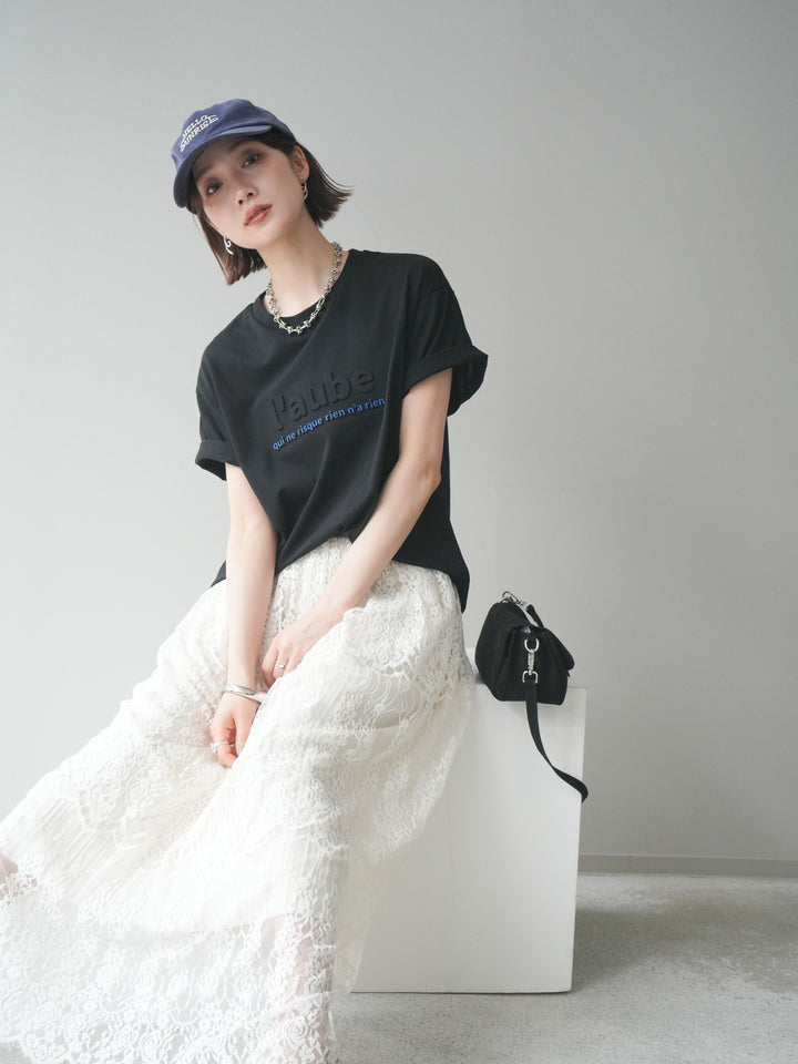 [SET]エンボスロゴTEE+裏プリーツ総レースロングスカート(2set)