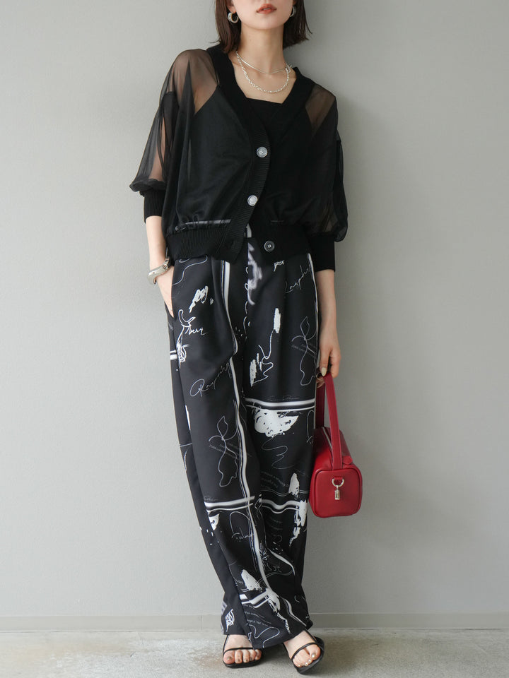 [予約]ペイント柄タックパンツ/ブラック