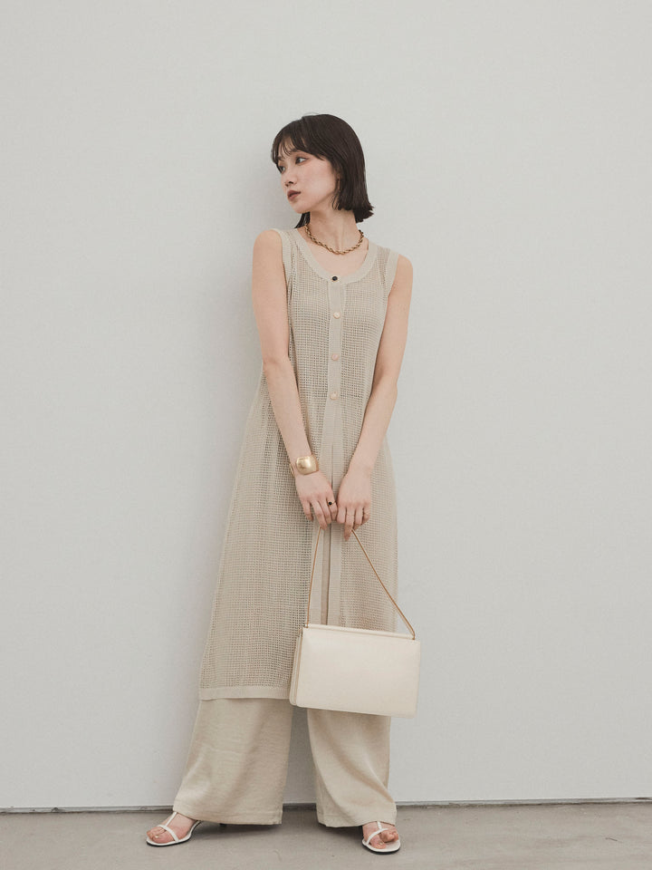 [SET]アソートボタンニットロングジレ+サテンイージーパンツ(2set)