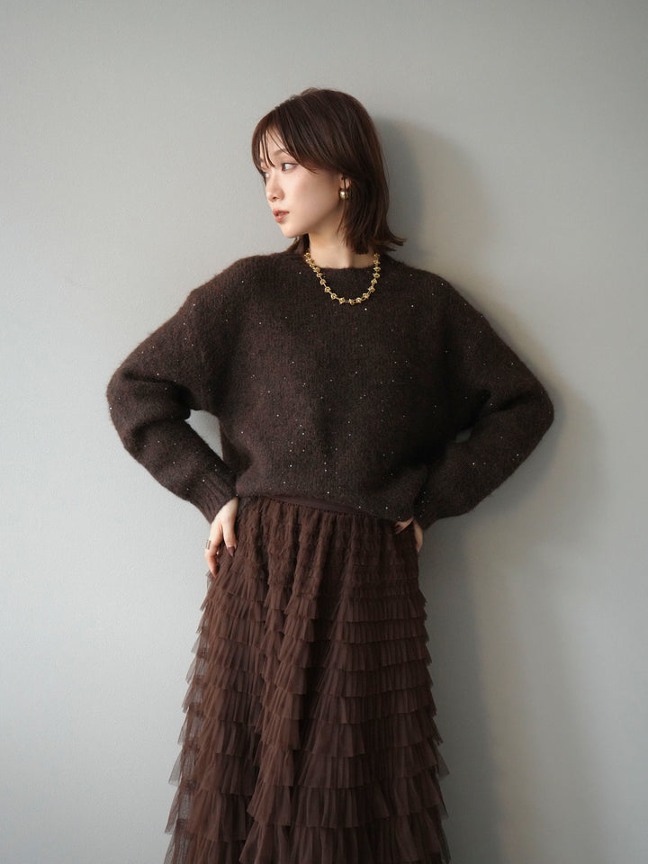 [予約]スパンコールニットプルオーバー/ブラウン