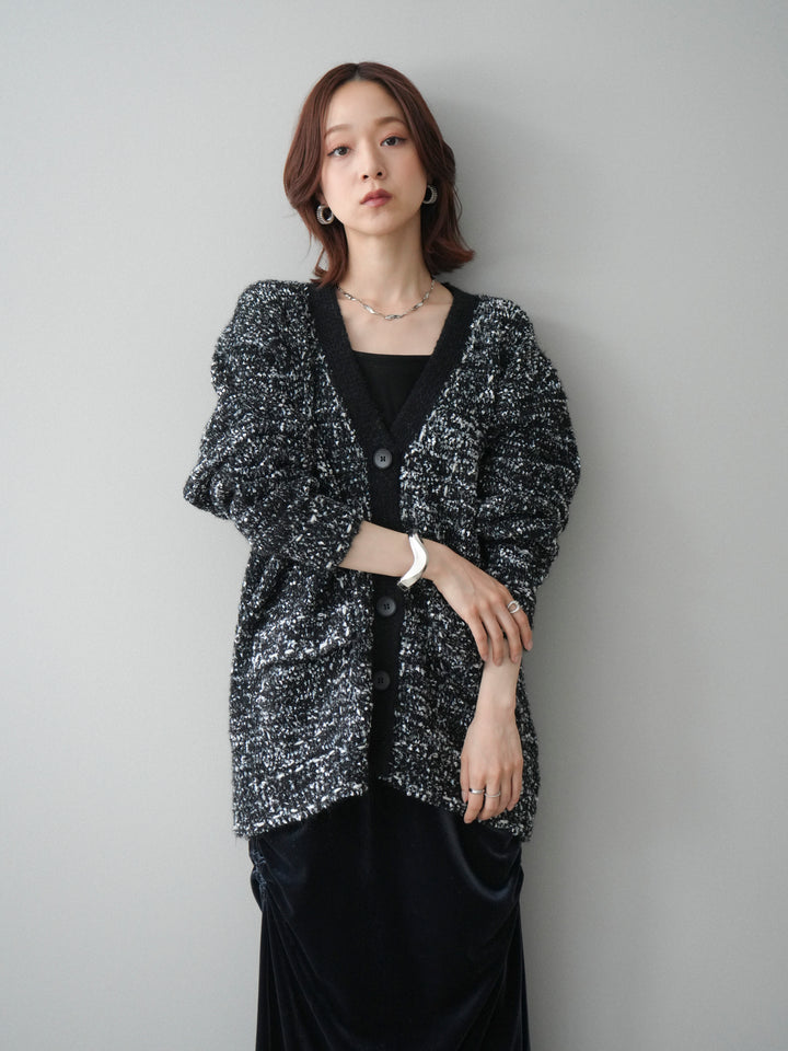 [SET]モールネップニットカーディガン+ギャザーベロアスカート(2set)