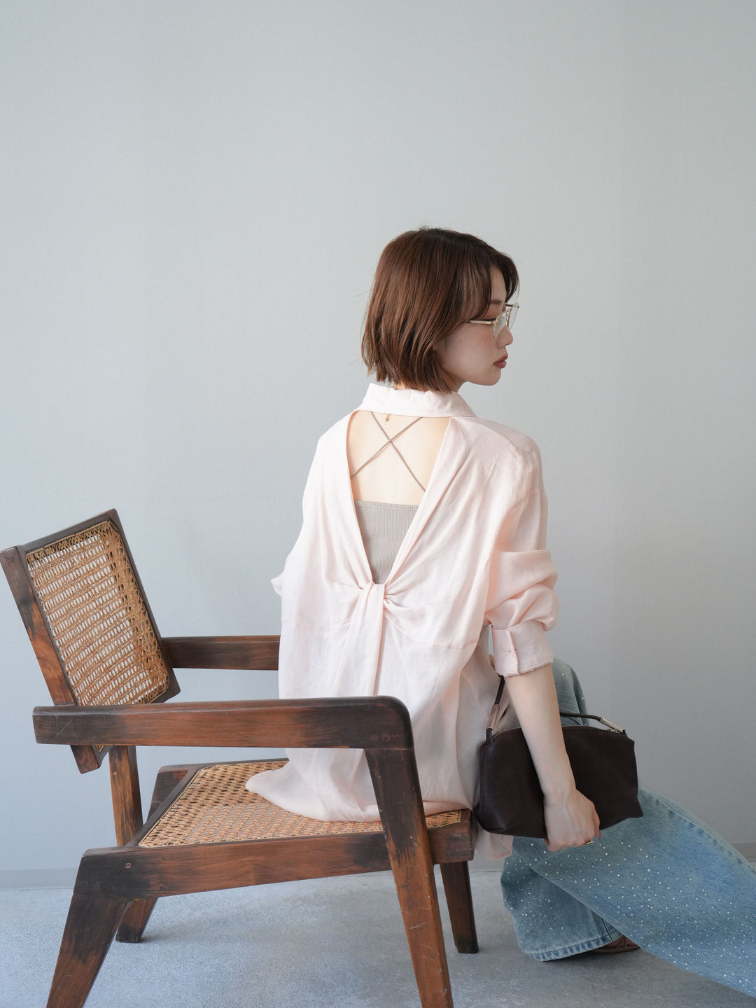 [予約]バックオープンツイストシャツ/pink