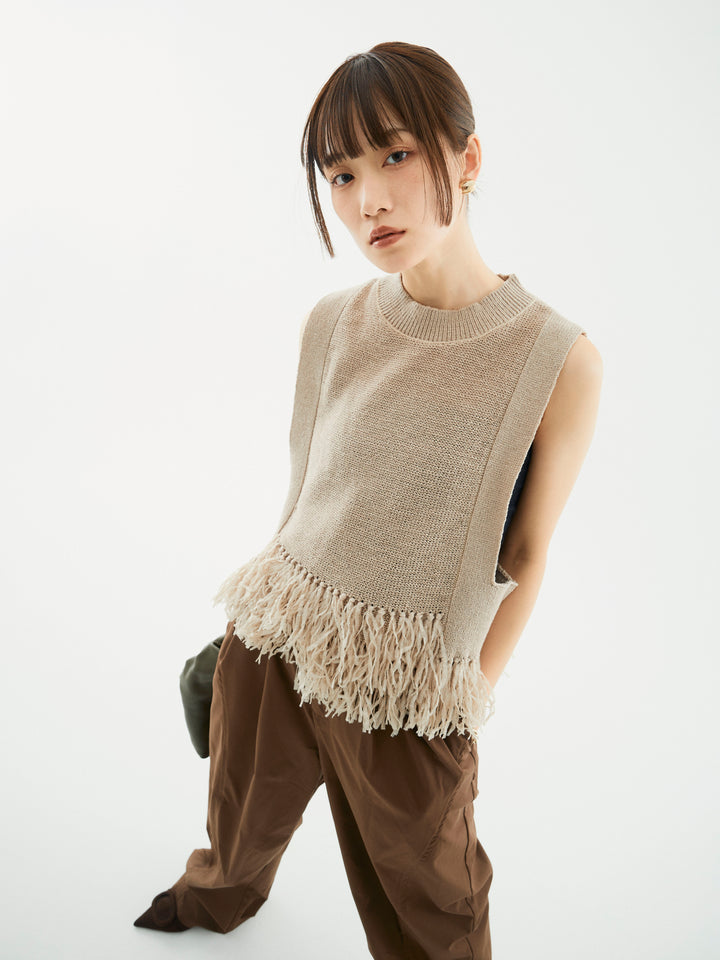 [予約]フェザーヤーンニットベスト/グレージュ