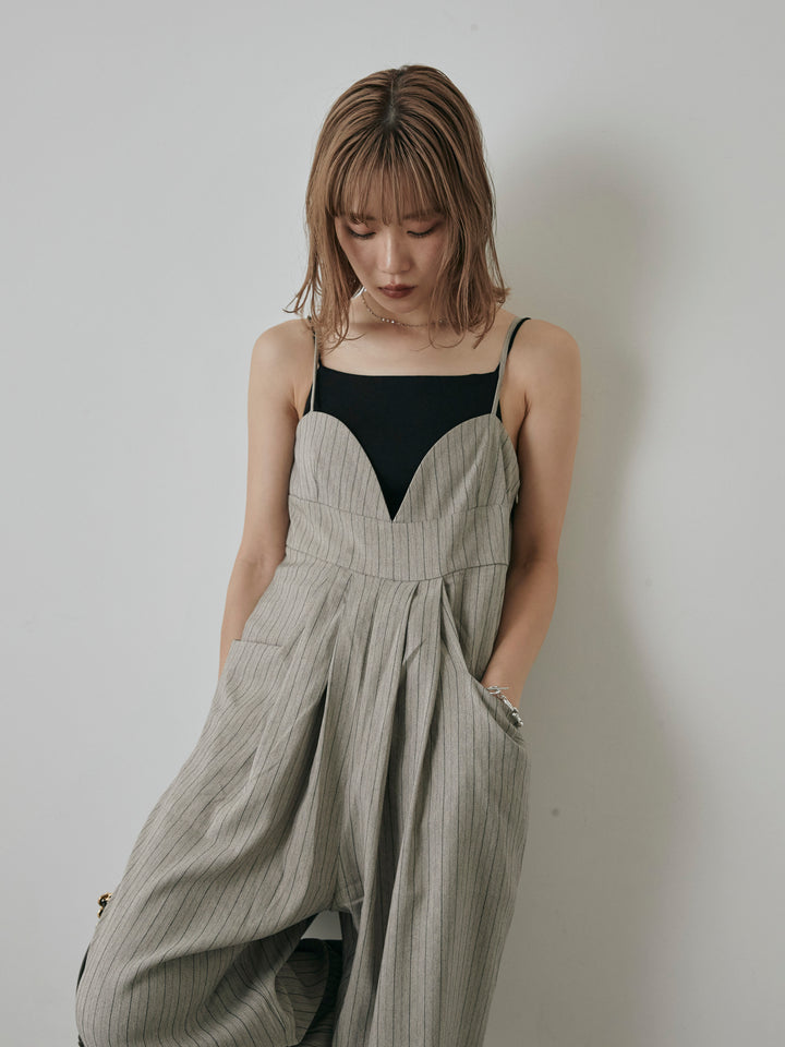 【預購】人字紋條紋工裝褲/米白色