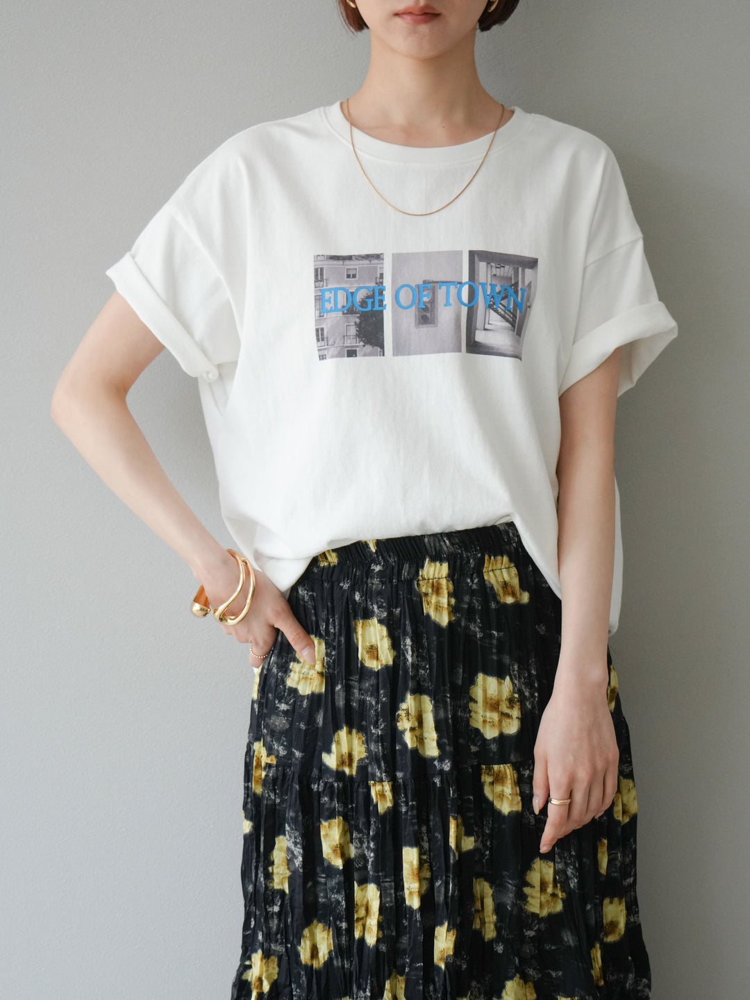 [SET]ネオンロゴコラージュフォトプリントオーバーTシャツ+フラワーワッシャーロングスカート(2set)