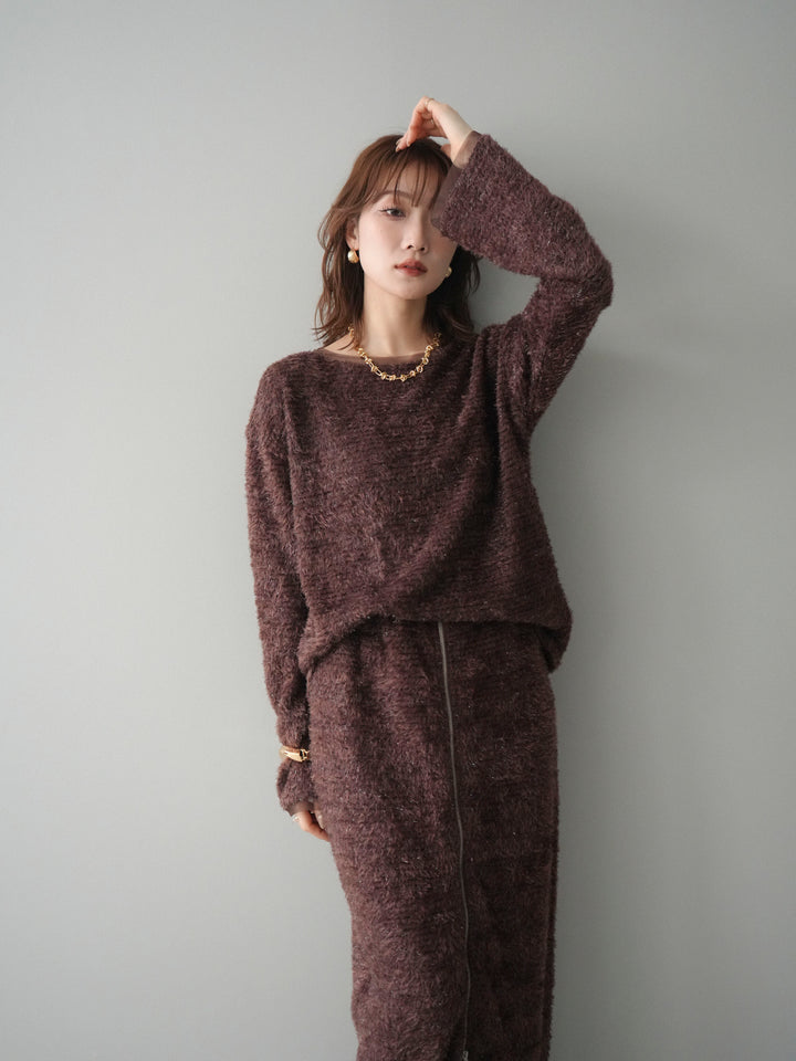 [予約]ラメシャギートップス/brown