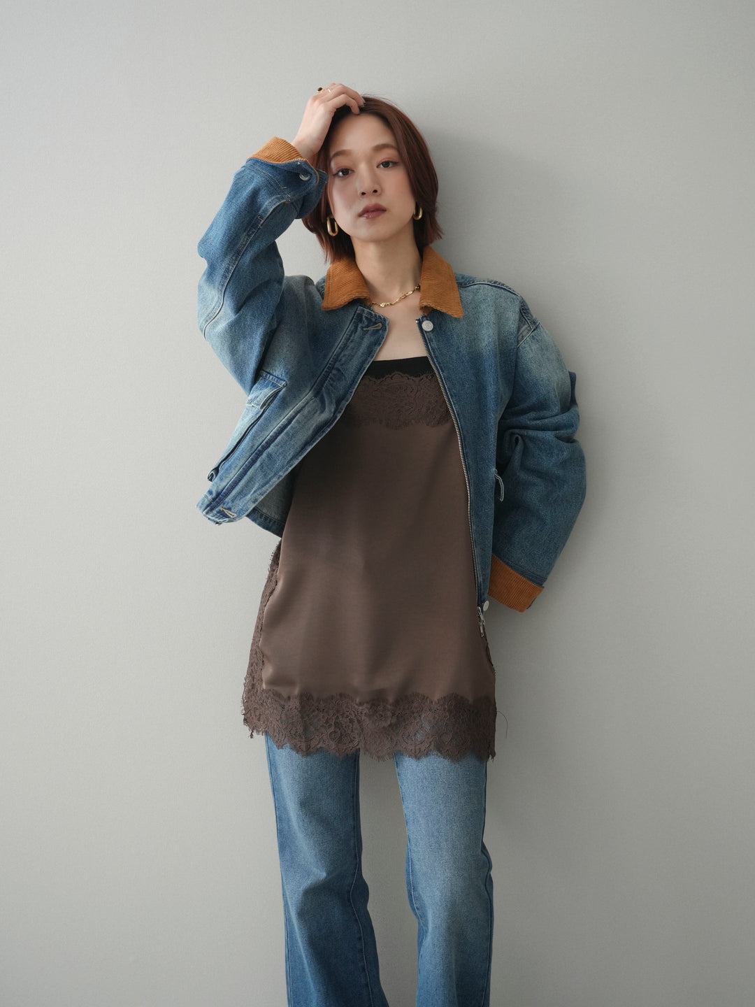 [予約]コーデュロイ×デニムショートカバーオール/blue