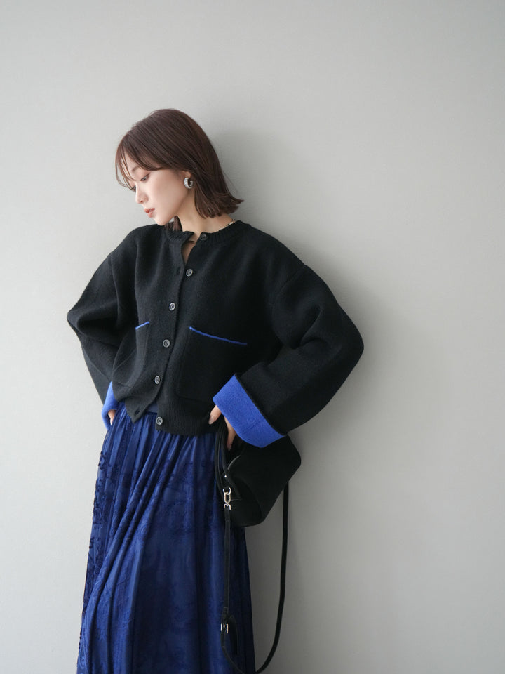 [SET]バイカラーオーバーニットカーディガン+アンティーク柄フロッキーマキシスカート(2set)