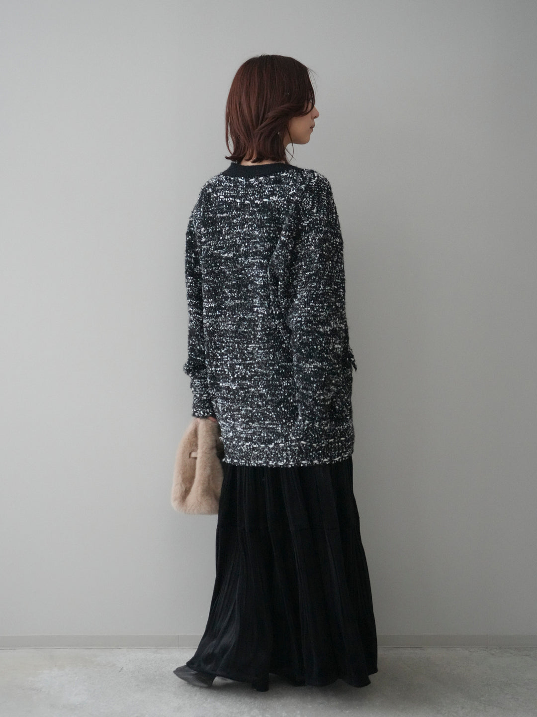 [SET]モールネップニットカーディガン+ベロアティアードワッシャースカート(2set)