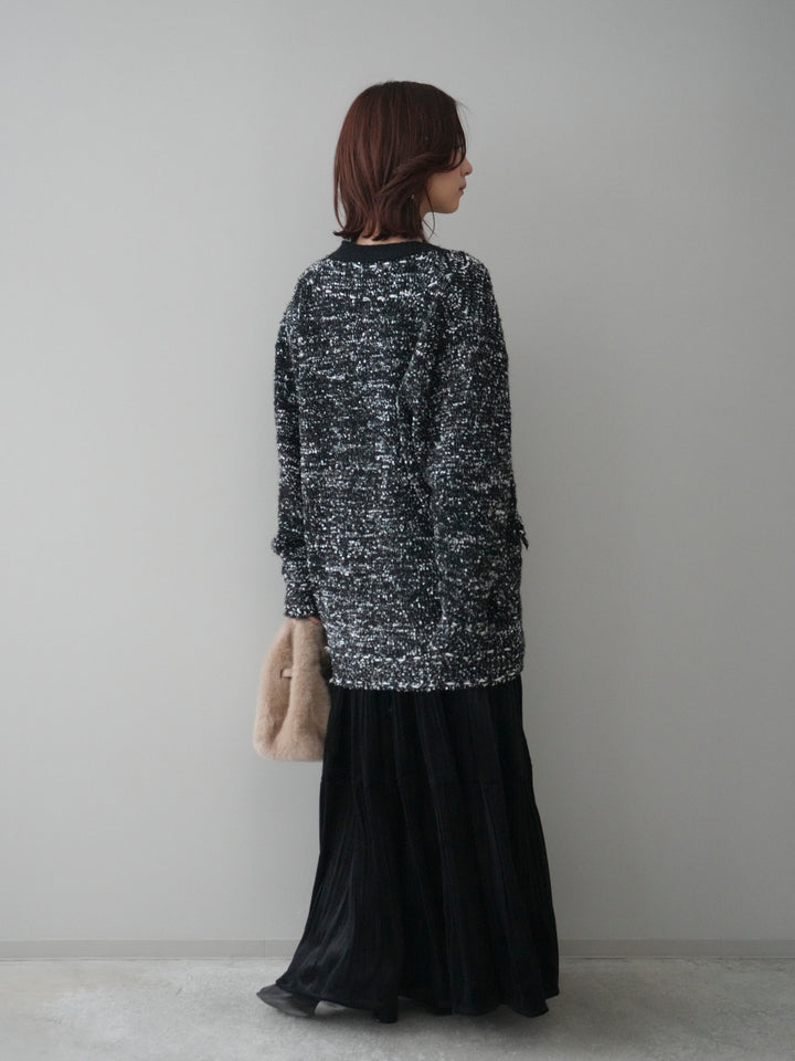 [SET]モールネップニットカーディガン+ベロアティアードワッシャースカート(2set)