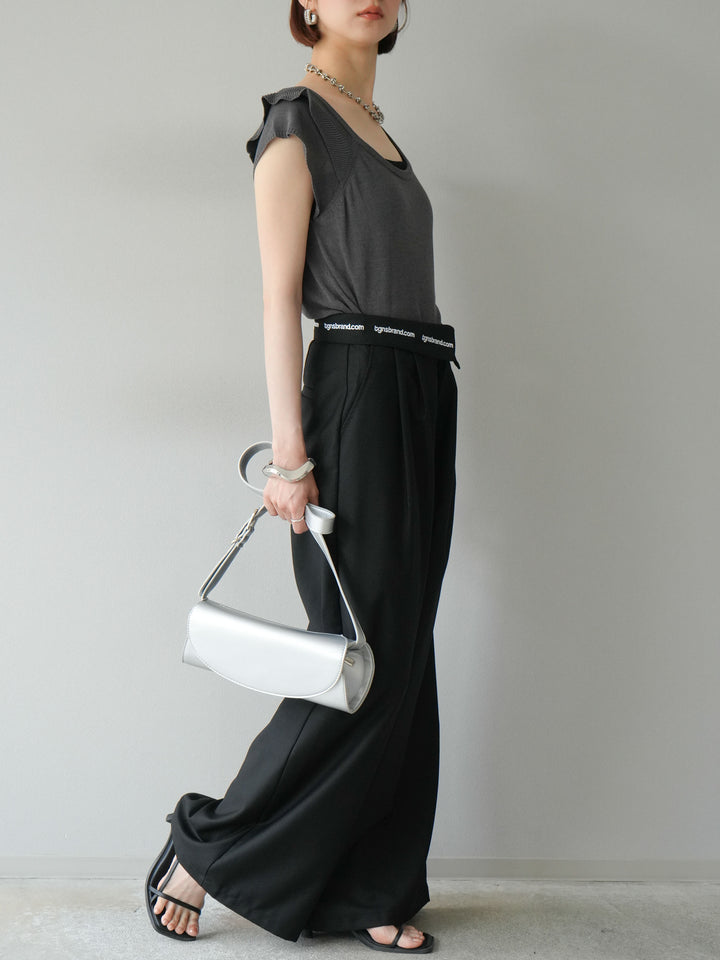 [予約]ウエスト折り返しロゴタックワイドパンツ/ブラック