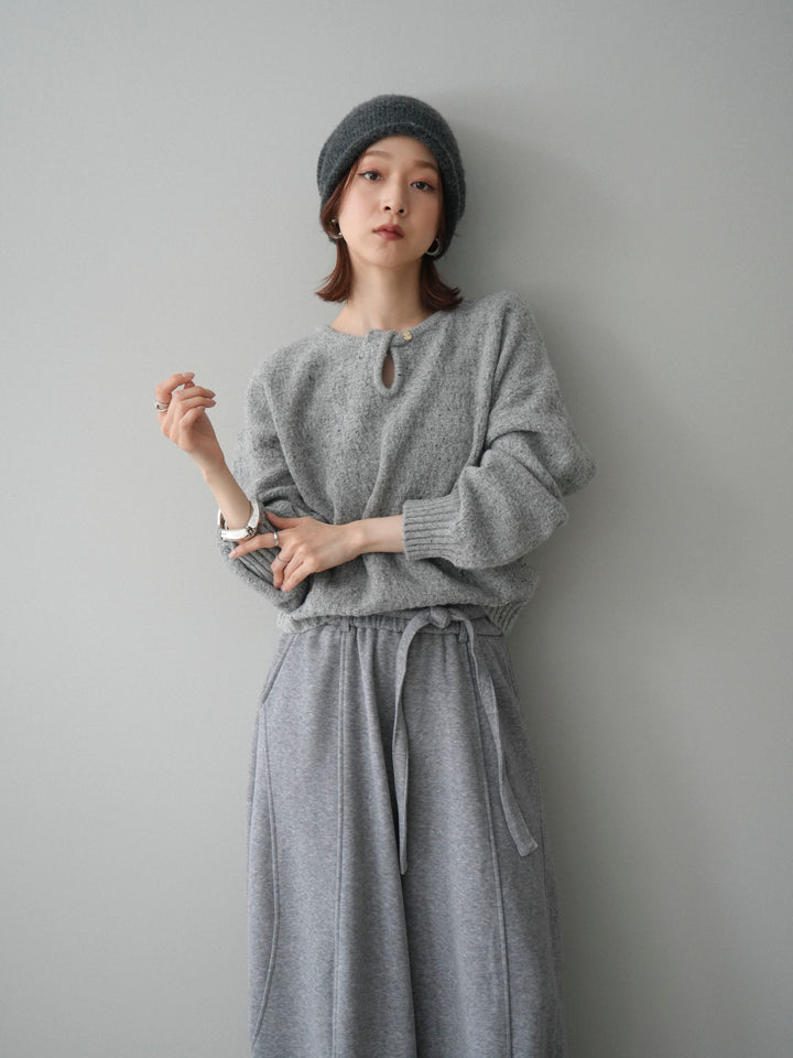 [予約]ツイストネックラメネップヤーンニットプルオーバー/gray