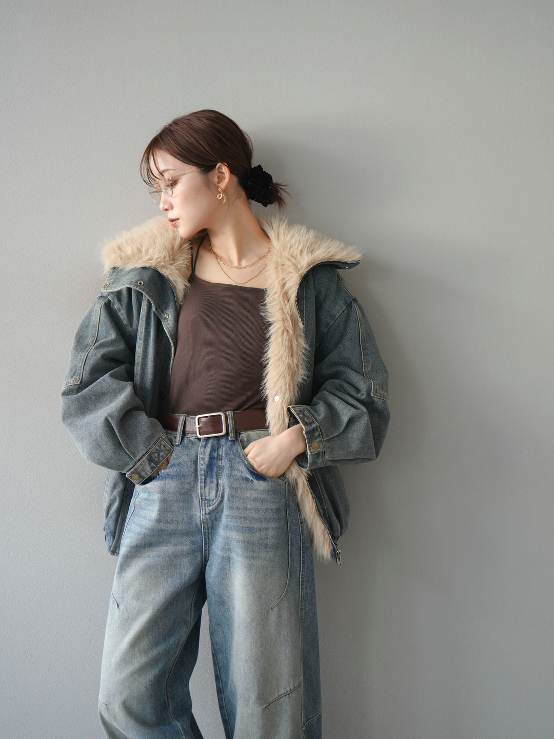 [SET]デニムxファーブルゾン+選べるアクセセット(2set)
