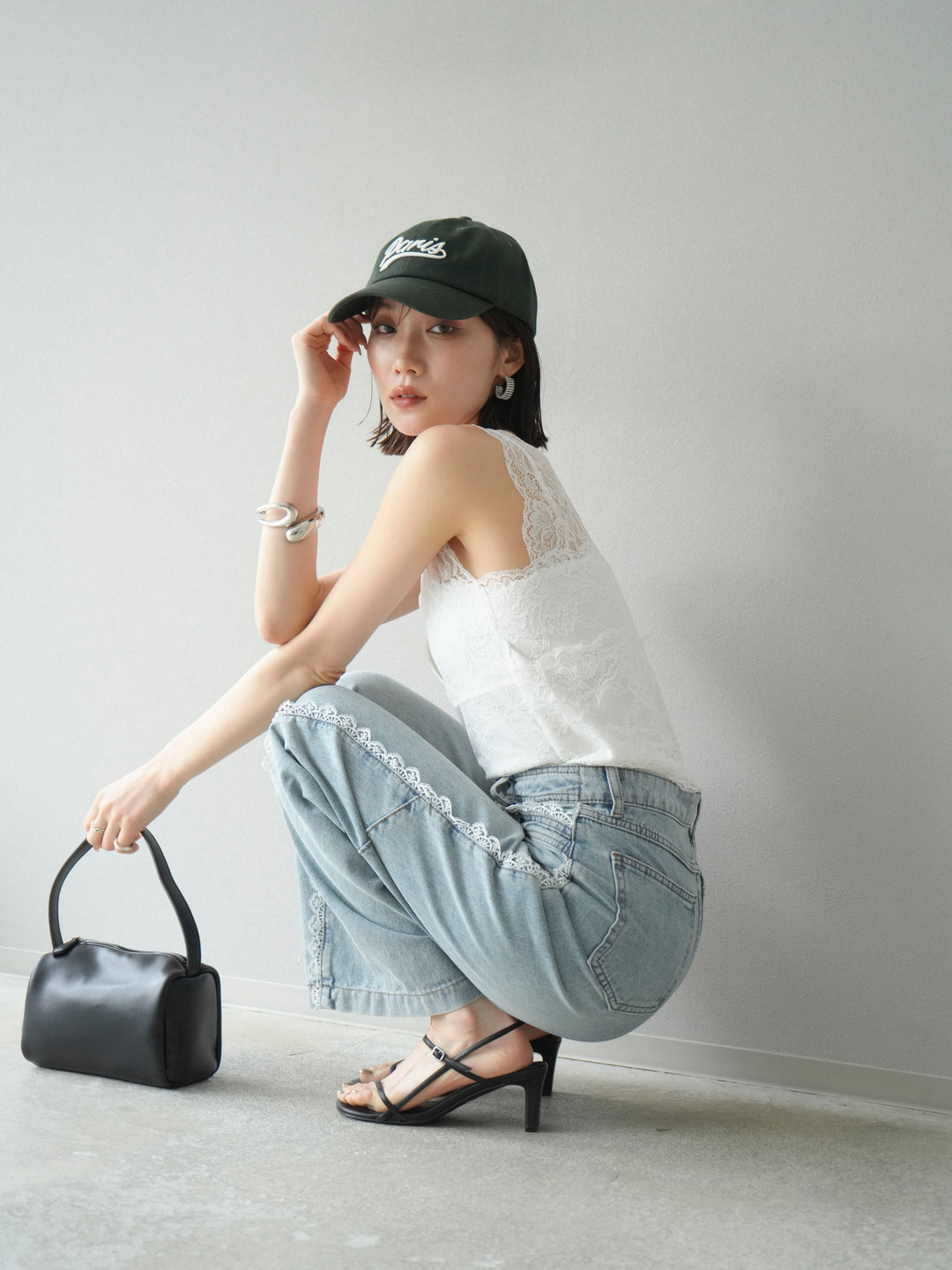 [予約]カップ付レースタンクトップ/ オフ