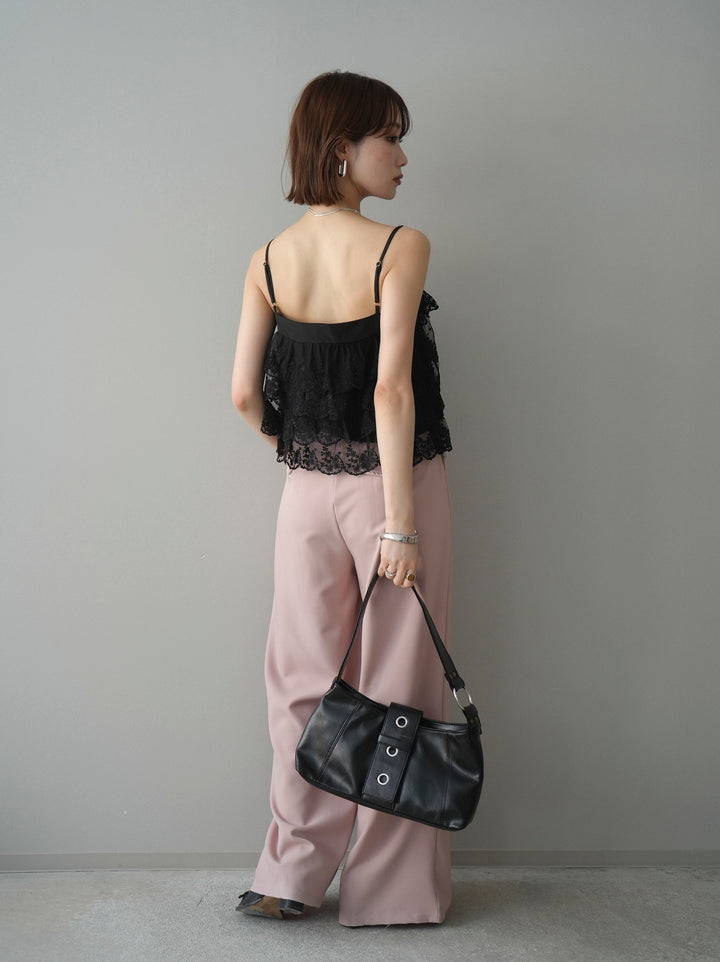 [SET]スカラップレースフリルキャミソール+ベルト付キーホルダーモチーフワイドパンツ(2set)