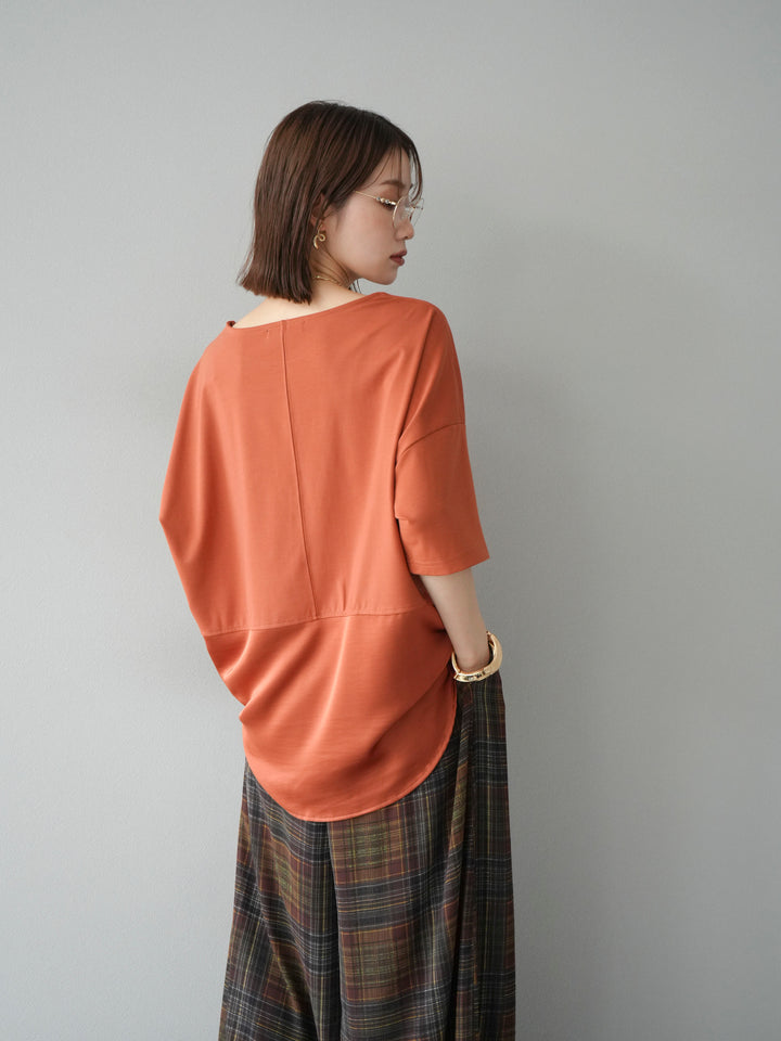 [予約]異素材メタリックロゴ刺繍×プリントTシャツ/オレンジ