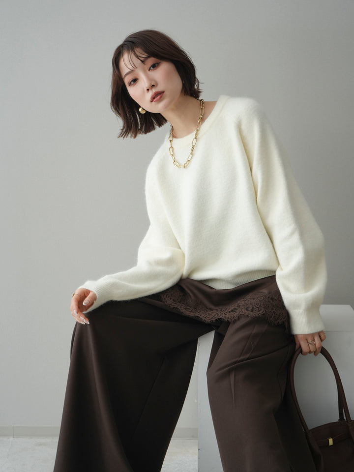 [予約]クルーネックモチモチニットプルオーバー/white