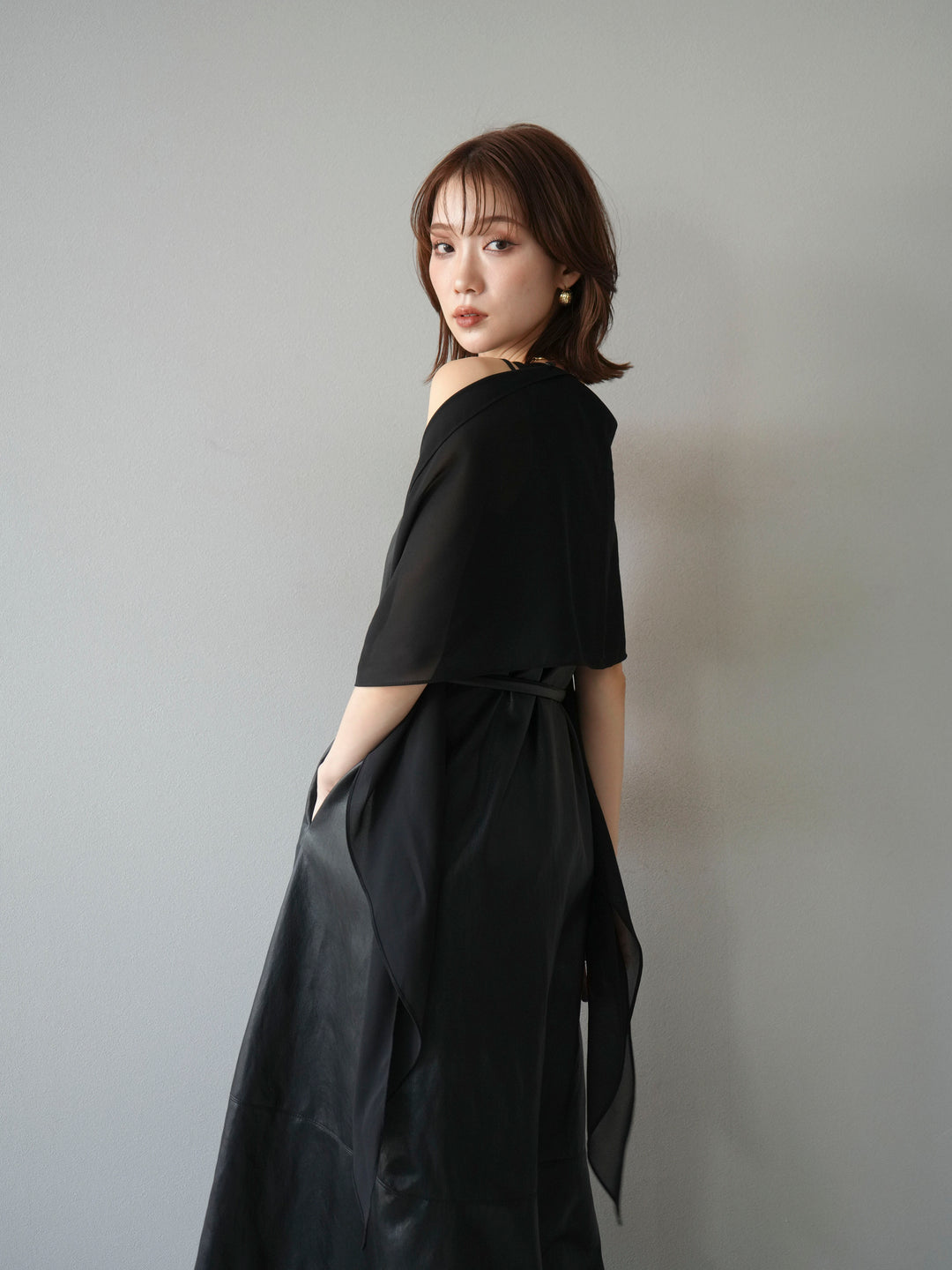 [予約]レザーAラインワンピース/ブラック