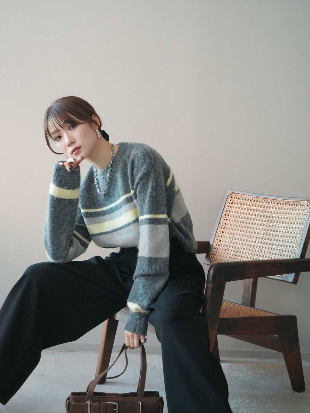 [SET]ソフトタッチボーダークロップドニットプルオーバー+ソフトタッチボーダークロップドニットプルオーバー(2set)