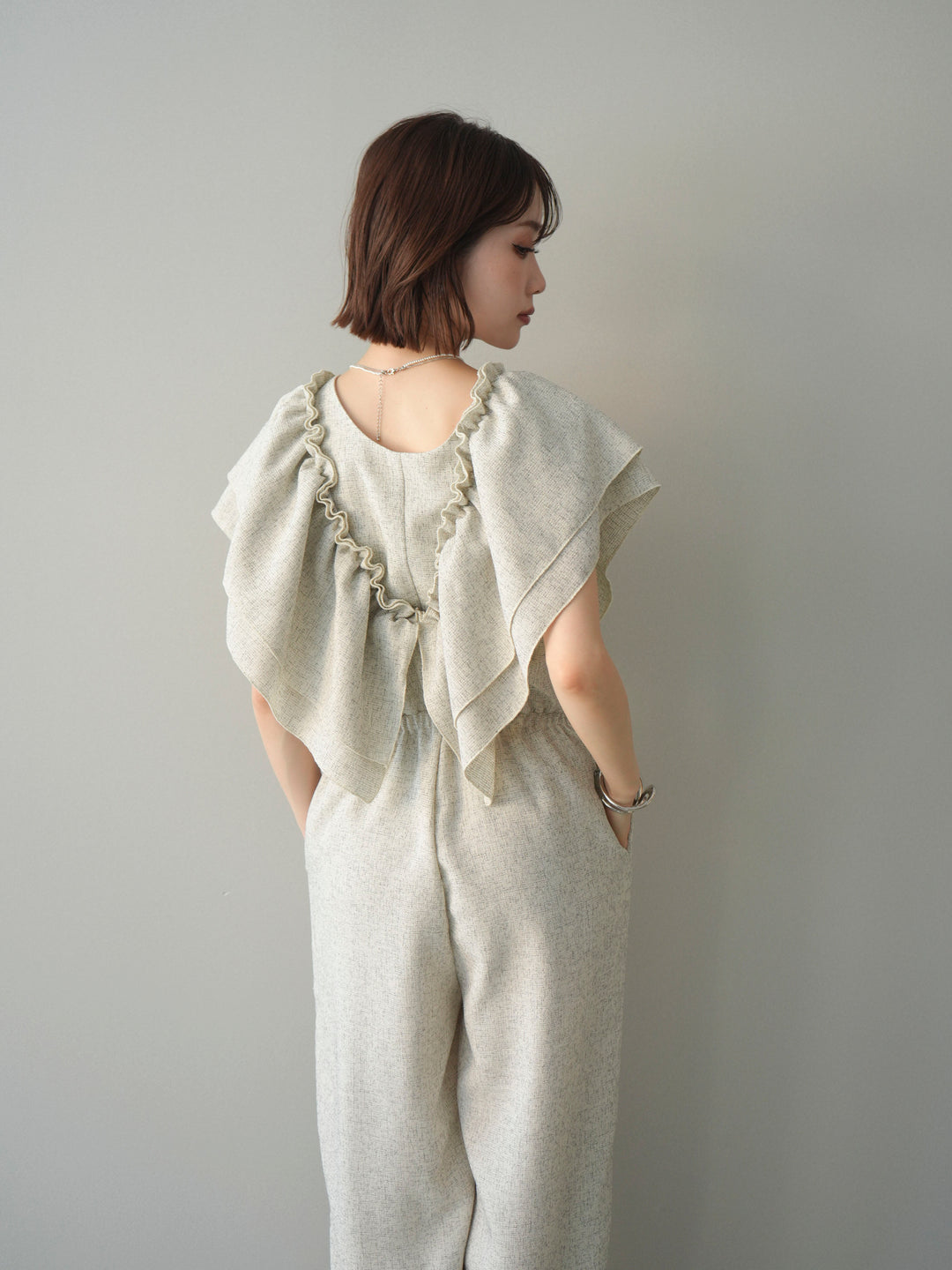 [SET]3WAYミックスツイードギャザーオールインワン+選べるアクセセット(2set)