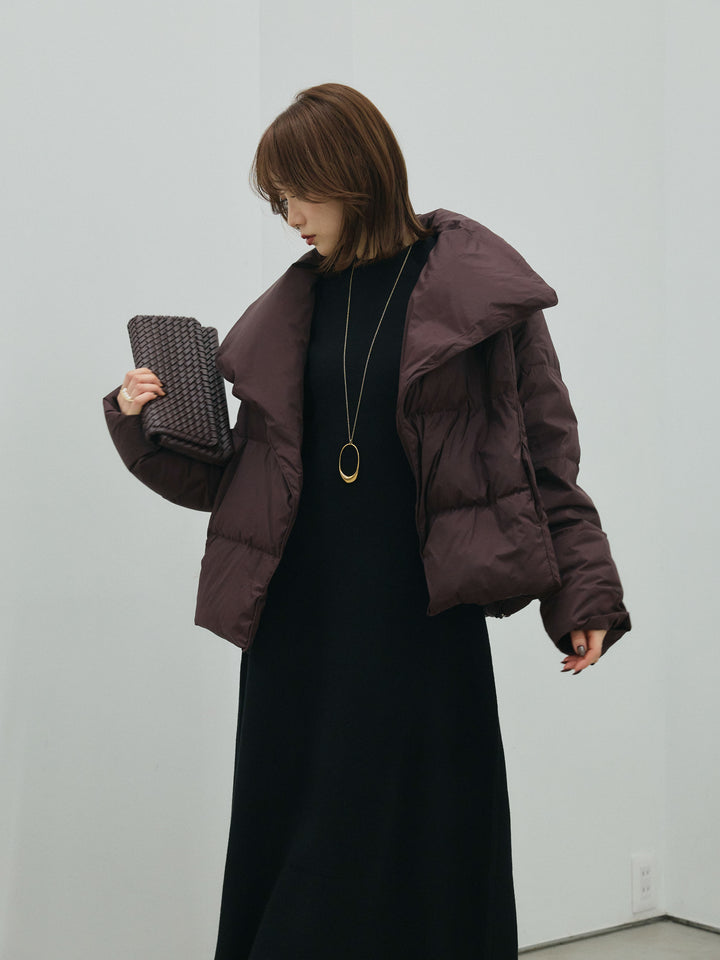 【Allure】[SET]バックオープンニットワンピース+スタンドカラーダウンジャケット(2set)