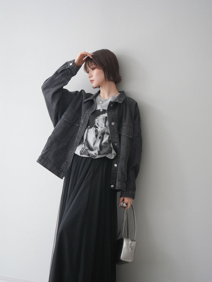 [SET]ルーズシルエットデニムジャケット+チュールボリュームスカート(2set)
