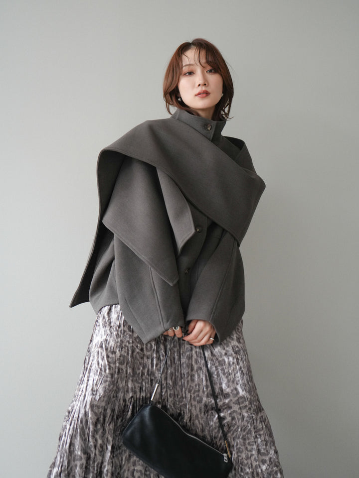 [予約]ストール付きミディアムコート/brown