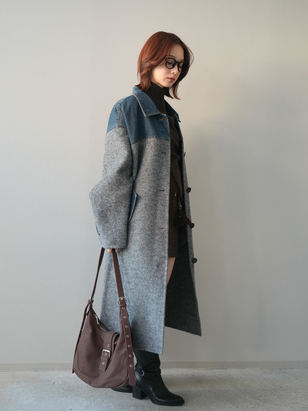 [予約]ウールタッチベルト付ミニスカート/brown