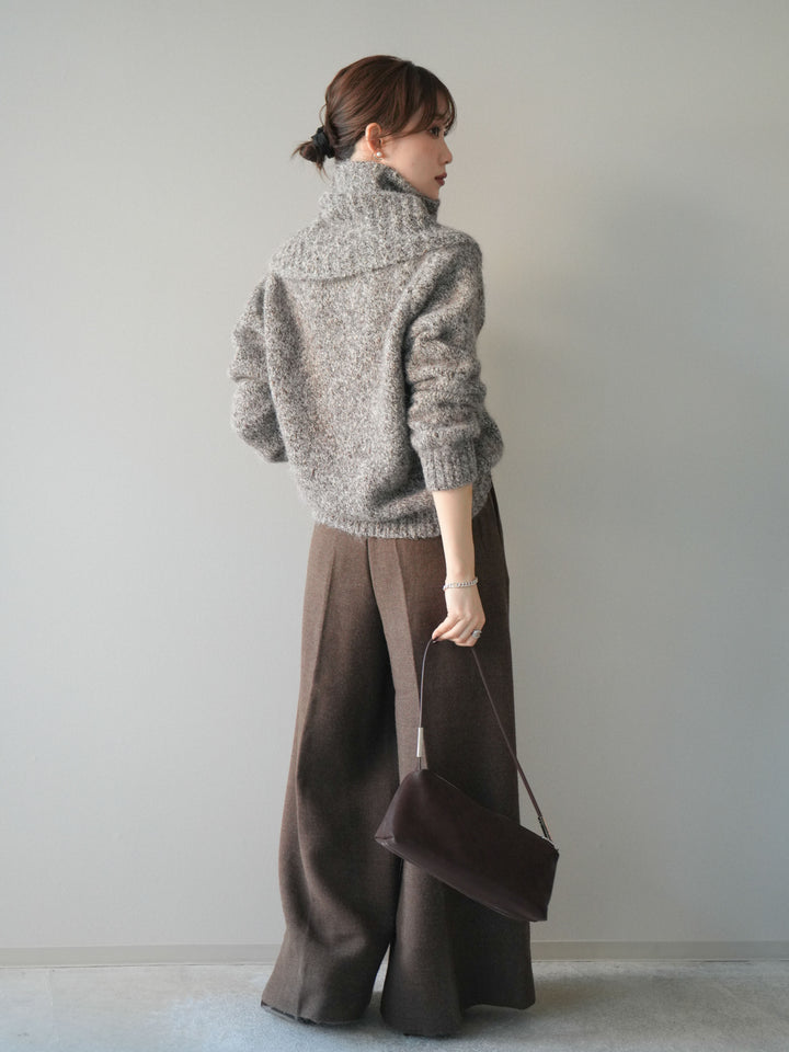 [予約]ウールタッチベルト付ワイドパンツ/brown