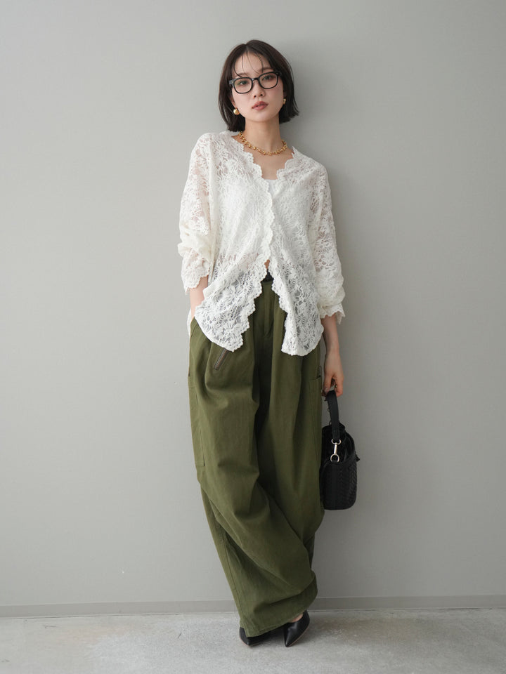 [予約]Vネックレースブラウス/white