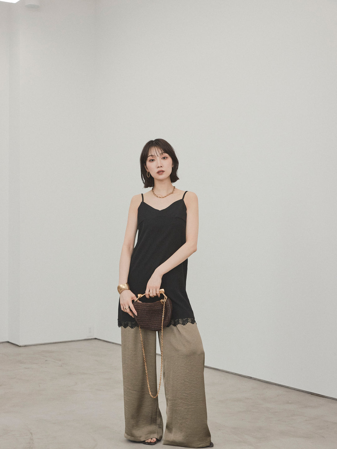 [予約]サテンイージーパンツ/カーキ