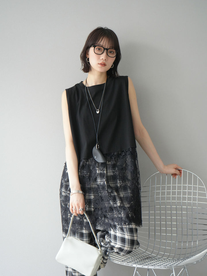 [予約]レース切替ノースリトップス/ブラック