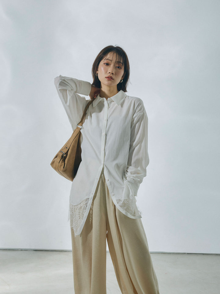 【Allure】[SET]裾レースポプリンシャツ+裾レースポプリンシャツ(2set)