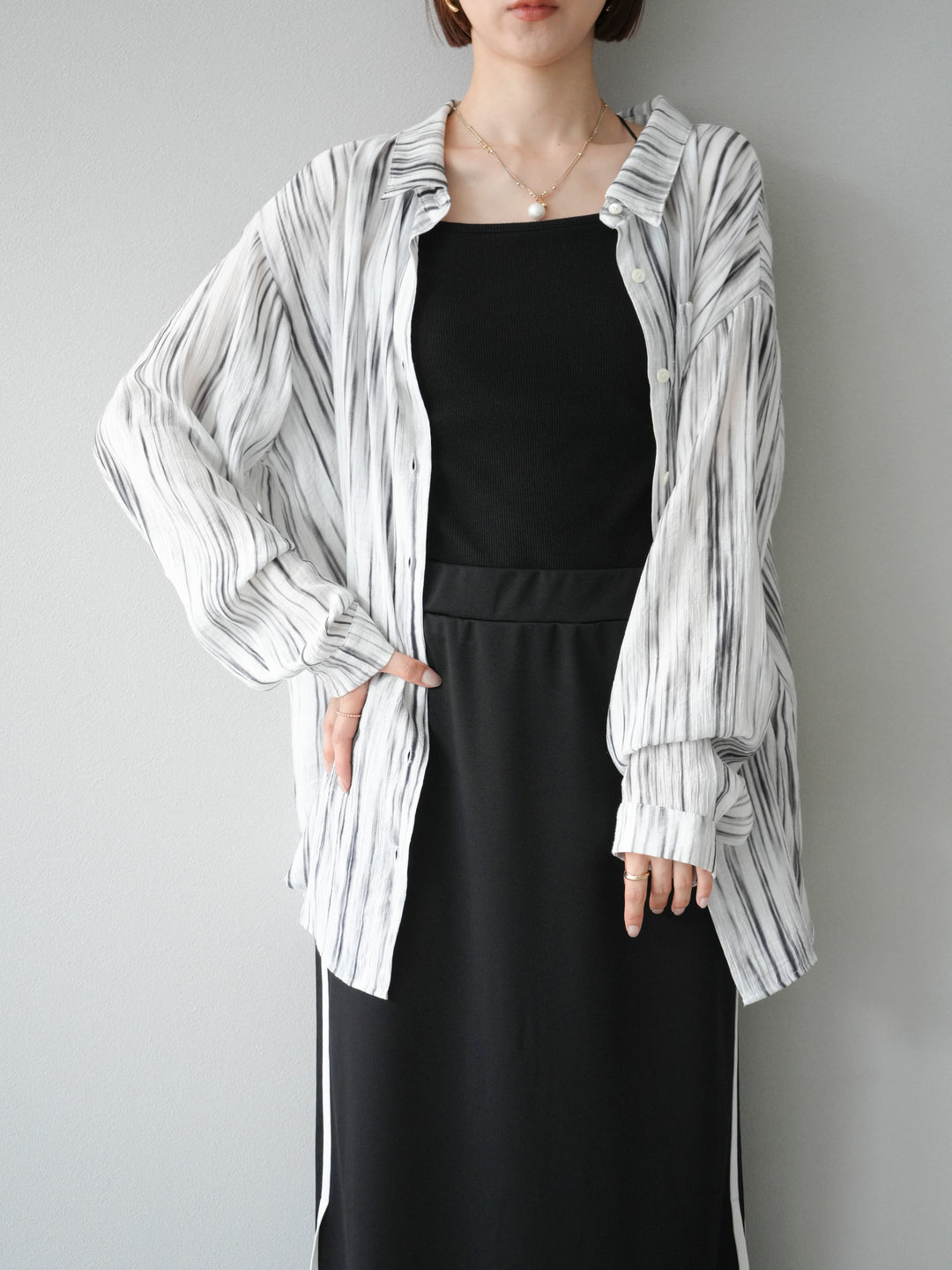 [予約]マルチWAYニュアンス柄オーバーシャツ/グレー