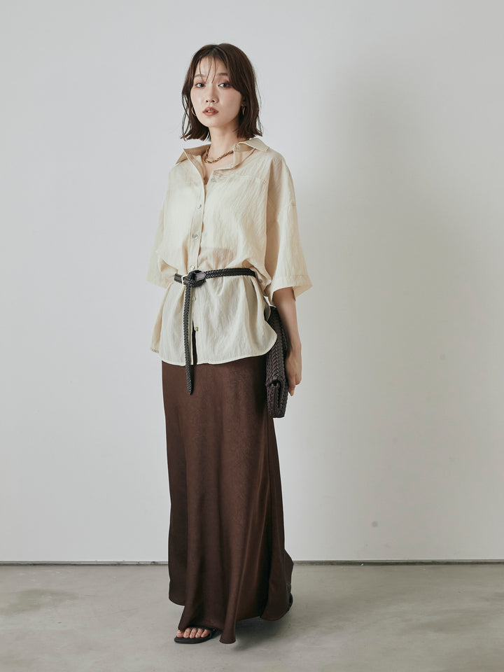 [予約]サテンワッシャーナロースカート/ブラウン