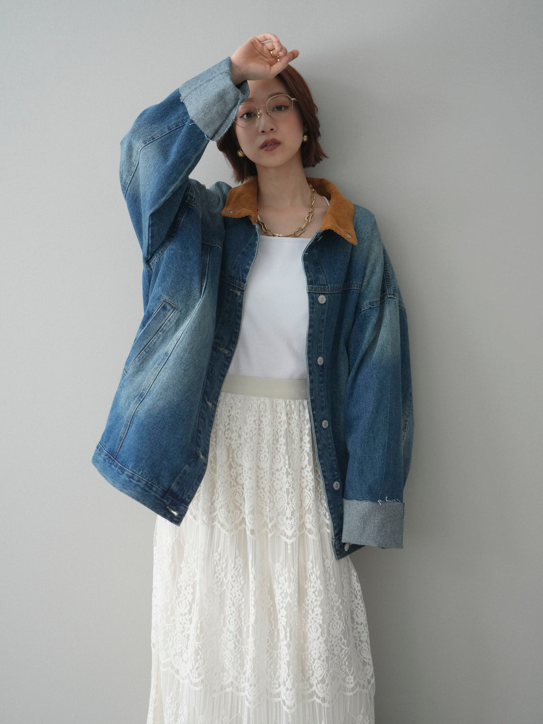 [予約]コーデュロイ×デニムミドルジャケット/blue