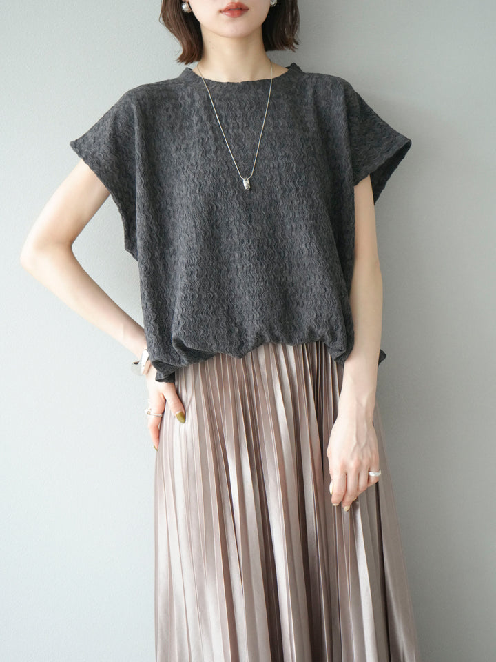 【預購】抽繩下擺提花套頭衫/炭灰色