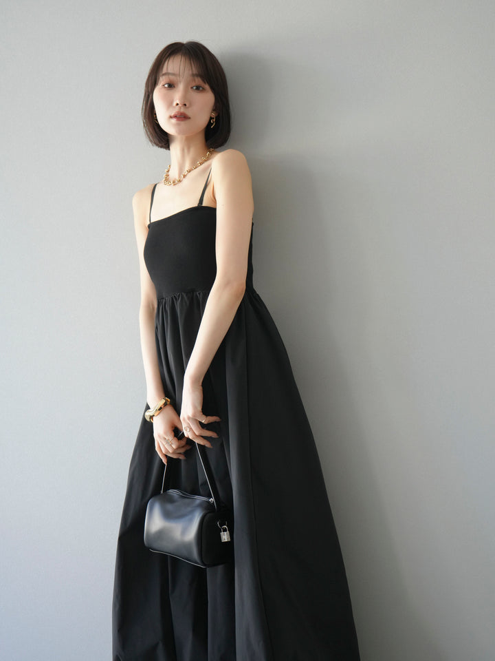 [予約]異素材ドッキングカップ付ベアキャミバルーンワンピース/ブラックブラック