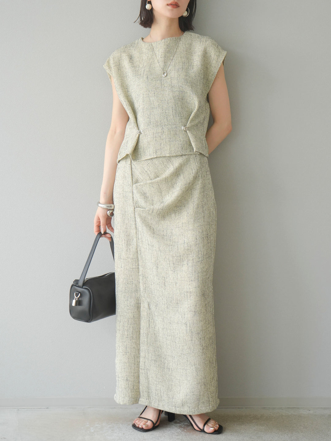 [予約]サマーツイードぺプラムブラウス/ベージュ