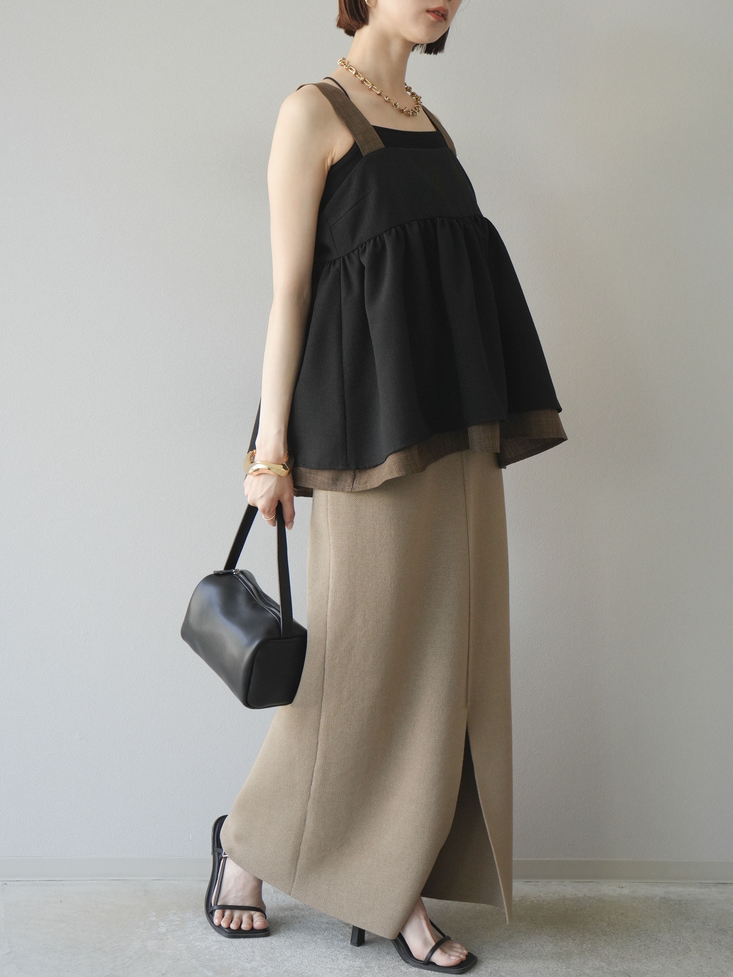 予約]レーヨンポリIラインニットスカート/ベージュ – Lumier