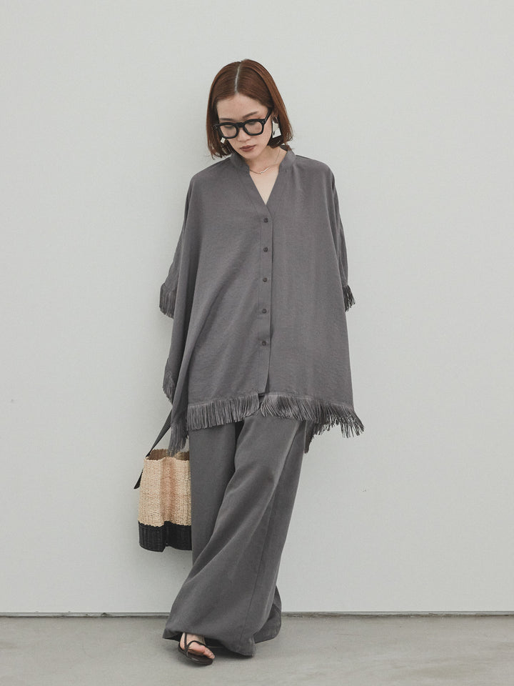 【預購】亞麻觸感褶皺寬褲/炭灰色