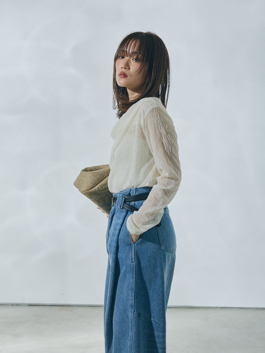 【Allure】[SET]ストレッチレースドレープトップス+ストレッチレースドレープトップス(2set)