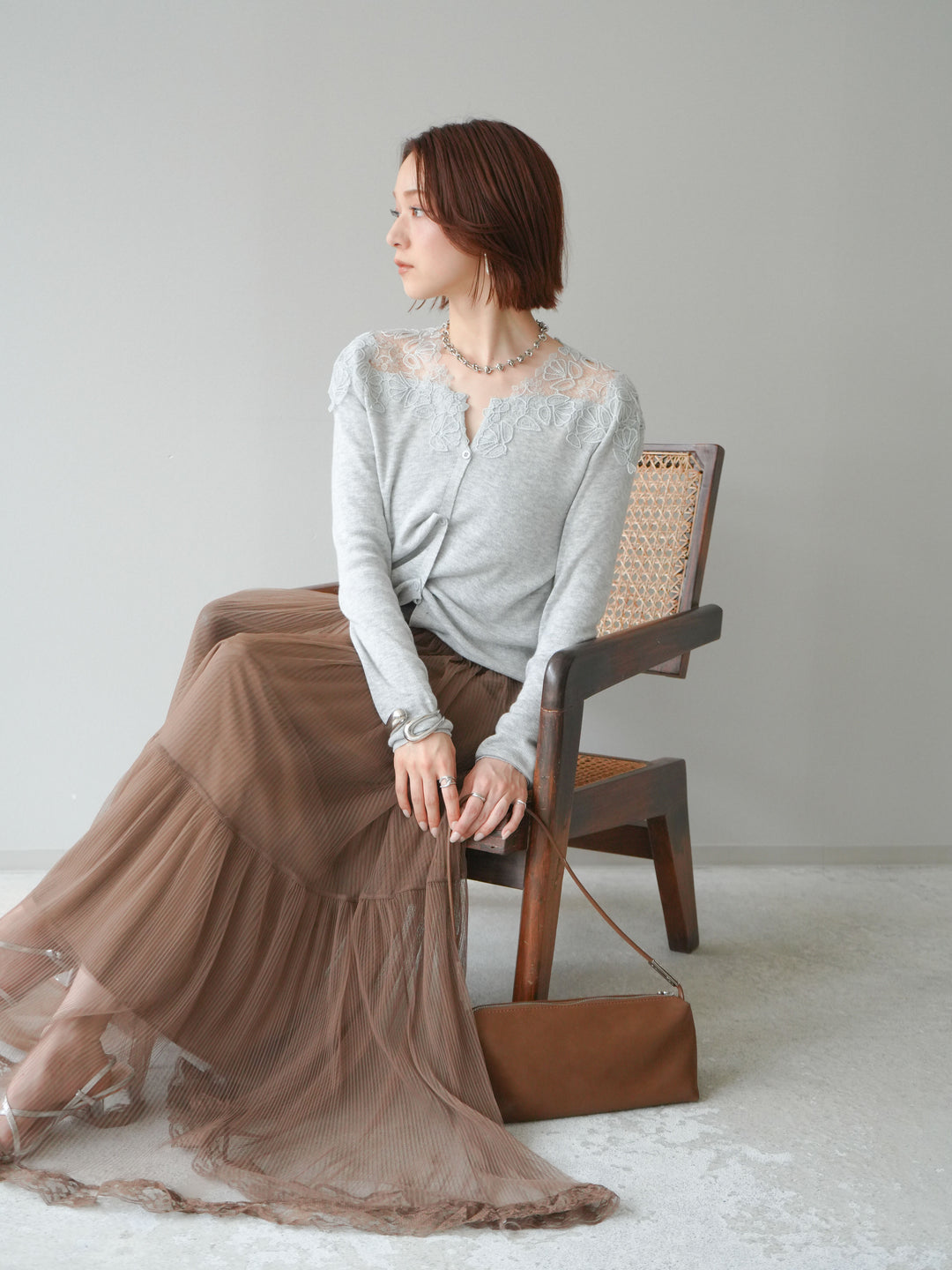 [SET]ショルダーレースニットカーディガン+ショルダーレースニットカーディガン(2set)