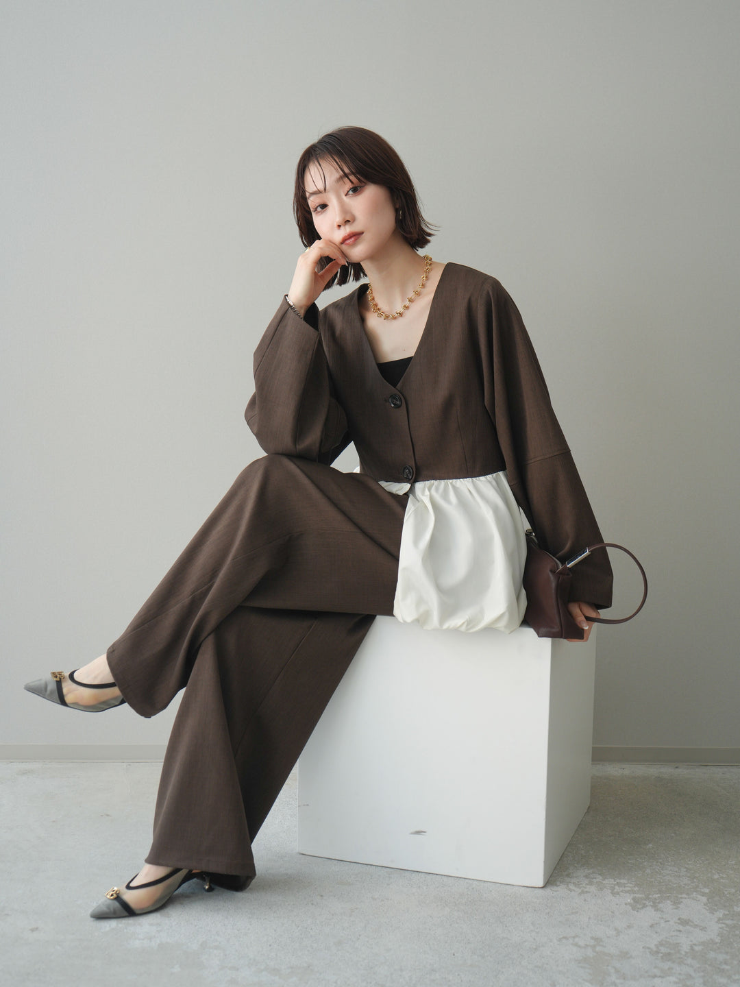 [予約]裾バルーン切替ジャケット/brown