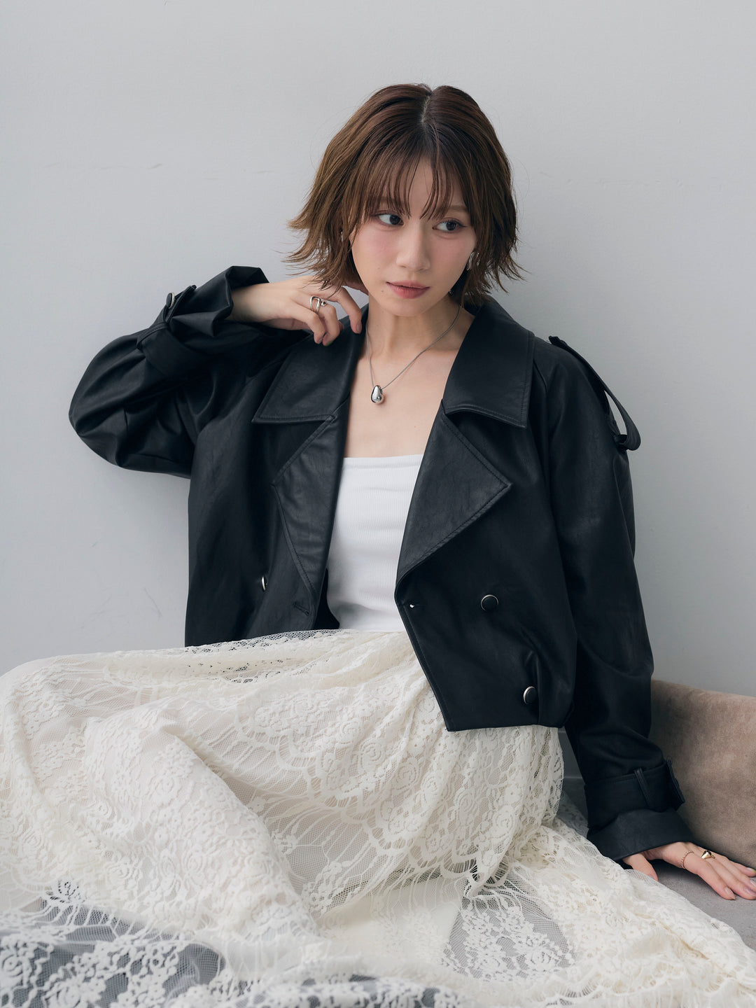 [SET]レザークロップブルゾン+レザークロップブルゾン(2set)